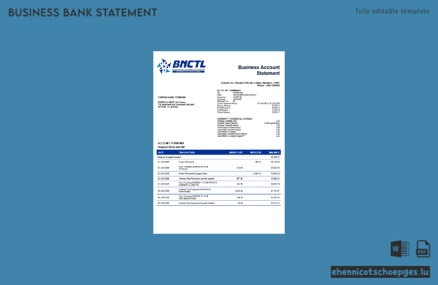 Timor-Leste BNCTL Firmenkontoauszug Word- und PDF-Beispielvorschau